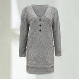 Robe Midi à Manches Longues Col en V Fendue