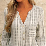 Chemise Décontractée Rayée Á Col En V Et Manches Longues