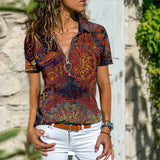 T-shirt Zippé à Manches Courtes Bohemian West Ethnic