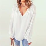 Chemise Décontractée en Mousseline de Soie à Manches Longues et à Col en V