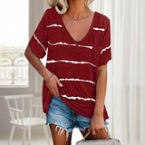 T-shirt ample à manches courtes et rayures pour femme avec poches