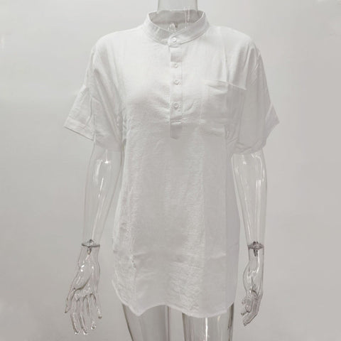 Chemise en Lin et Coton pour Hommes T-shirt Noir à Col Montant