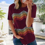 T-shirt décontracté à manches courtes à rayures pour femmes