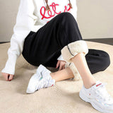 Pantalon de Jogging Solide en Coton Polaire Chaud pour Femme
