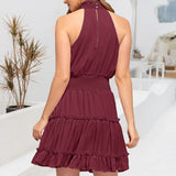 Robe plissée sans manches de couleur unie