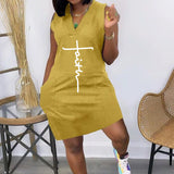 Robe Sans Manches Á Double Poche Et Imprimé Lettre