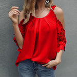 T-shirt uni en dentelle à épaules dénudées