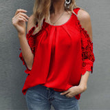T-shirt uni en dentelle à épaules dénudées