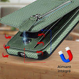 Étui magnétique pour téléphone avec fermeture éclair et fente pour carte de crédit
