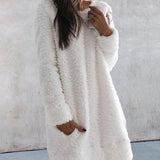 Robe Chaude à Col Rond de Couleur Unie