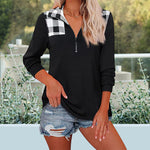 T-shirt Zippé à Carreaux et Revers