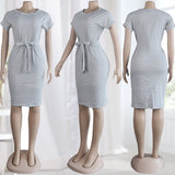 Robe Tunique Rayée Á Manches Courtes Et Col Rond