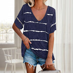 T-shirt ample à manches courtes et rayures pour femme avec poches