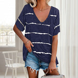 T-shirt ample à manches courtes et rayures pour femme avec poches