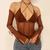 Haut à Licou En Maille Transparente à Épaules Dénudées