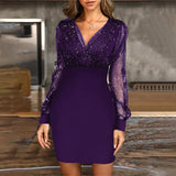 Robe à paillettes Net Yarn V -neck