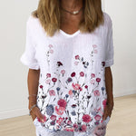 T-shirt En Coton Et Lin à Manches Courtes Et Col Rond à Fleurs Daisy