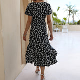 Jupe de plage fendue à encolure en V et imprimé en mousseline de soie