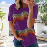 T-shirt décontracté à manches courtes à rayures pour femmes