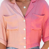 Chemise Cardigan à Manches Mi-longues Contrastées