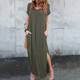 Robe col V avec fentes et poches