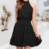 Robe plissée sans manches de couleur unie