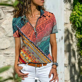 T-shirt Zippé à Manches Courtes Bohemian West Ethnic