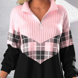 Pull Rose Pâle avec Col et Fermeture Éclair