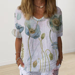 T-shirt En Coton Et Lin à Manches Courtes Et Col Rond à Fleurs Daisy
