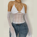 Haut à Licou En Maille Transparente à Épaules Dénudées