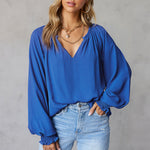 Chemise Décontractée en Mousseline de Soie à Manches Longues et à Col en V