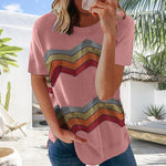 T-shirt décontracté à manches courtes à rayures pour femmes