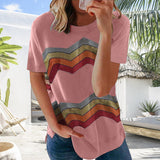 T-shirt décontracté à manches courtes à rayures pour femmes