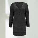 Robe Midi à Manches Longues Col en V Fendue