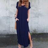 Robe col V avec fentes et poches