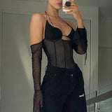 Haut à Licou En Maille Transparente à Épaules Dénudées