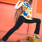 Pantalon évasé uni taille haute droit