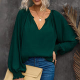 Chemise Décontractée en Mousseline de Soie à Manches Longues et à Col en V