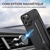 Étui magnétique pour téléphone avec fermeture éclair et fente pour carte de crédit