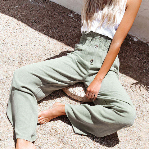 pantalon large élastique en coton et lin