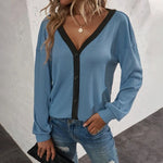 T-shirt Cardigan Gaufré à Manches Longues