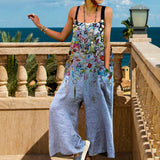 Combinaison à bretelles décontractée à imprimé lâche pour femmes