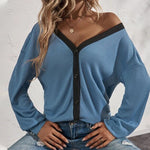 T-shirt Cardigan Gaufré à Manches Longues