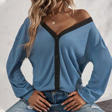 T-shirt Cardigan Gaufré à Manches Longues