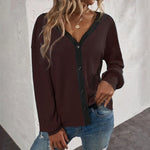 T-shirt Cardigan Gaufré à Manches Longues