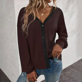 T-shirt Cardigan Gaufré à Manches Longues