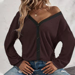 T-shirt Cardigan Gaufré à Manches Longues