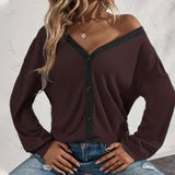 T-shirt Cardigan Gaufré à Manches Longues