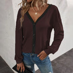 T-shirt Cardigan Gaufré à Manches Longues