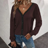 T-shirt Cardigan Gaufré à Manches Longues